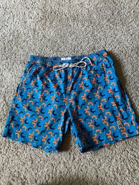 Psycho Bunny Men's Swim Shorts Blue Orange Medium
